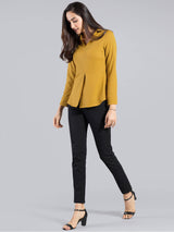 Collared V Neck Top - Mustard