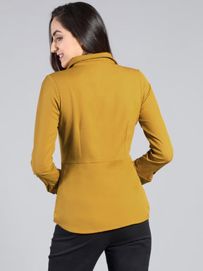 Collared V Neck Top - Mustard