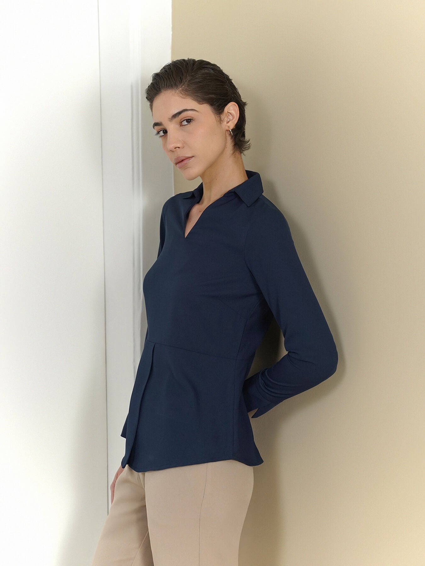 V-Neck Top - Navy Blue