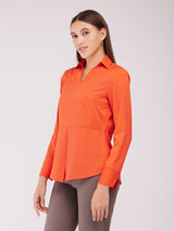 Front Pleat Peplum Top - Orange