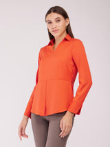 Front Pleat Peplum Top - Orange