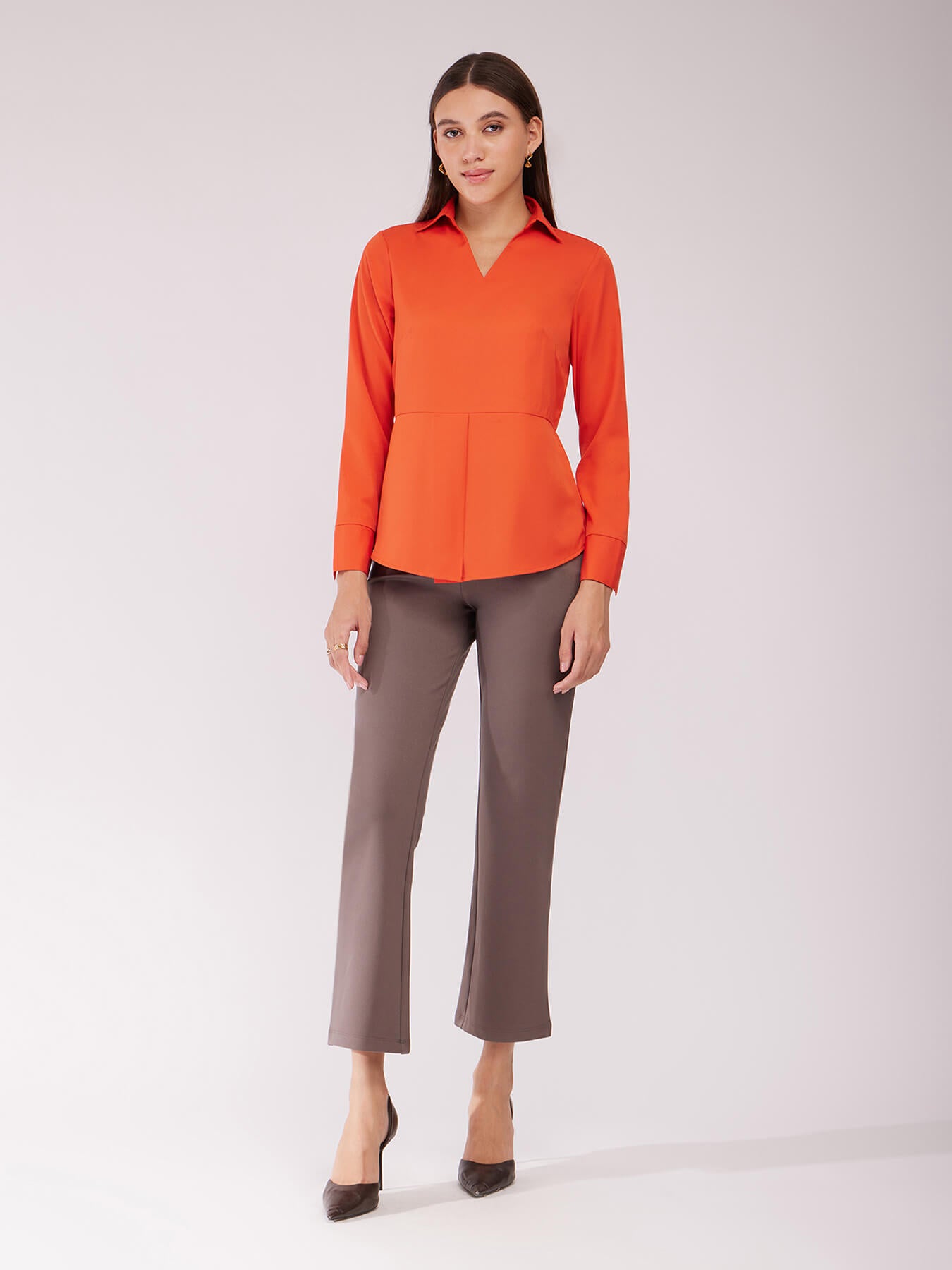 Front Pleat Peplum Top - Orange