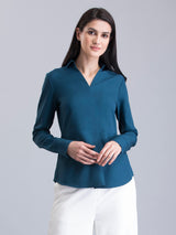 Collared Pleat Detail Top - Teal