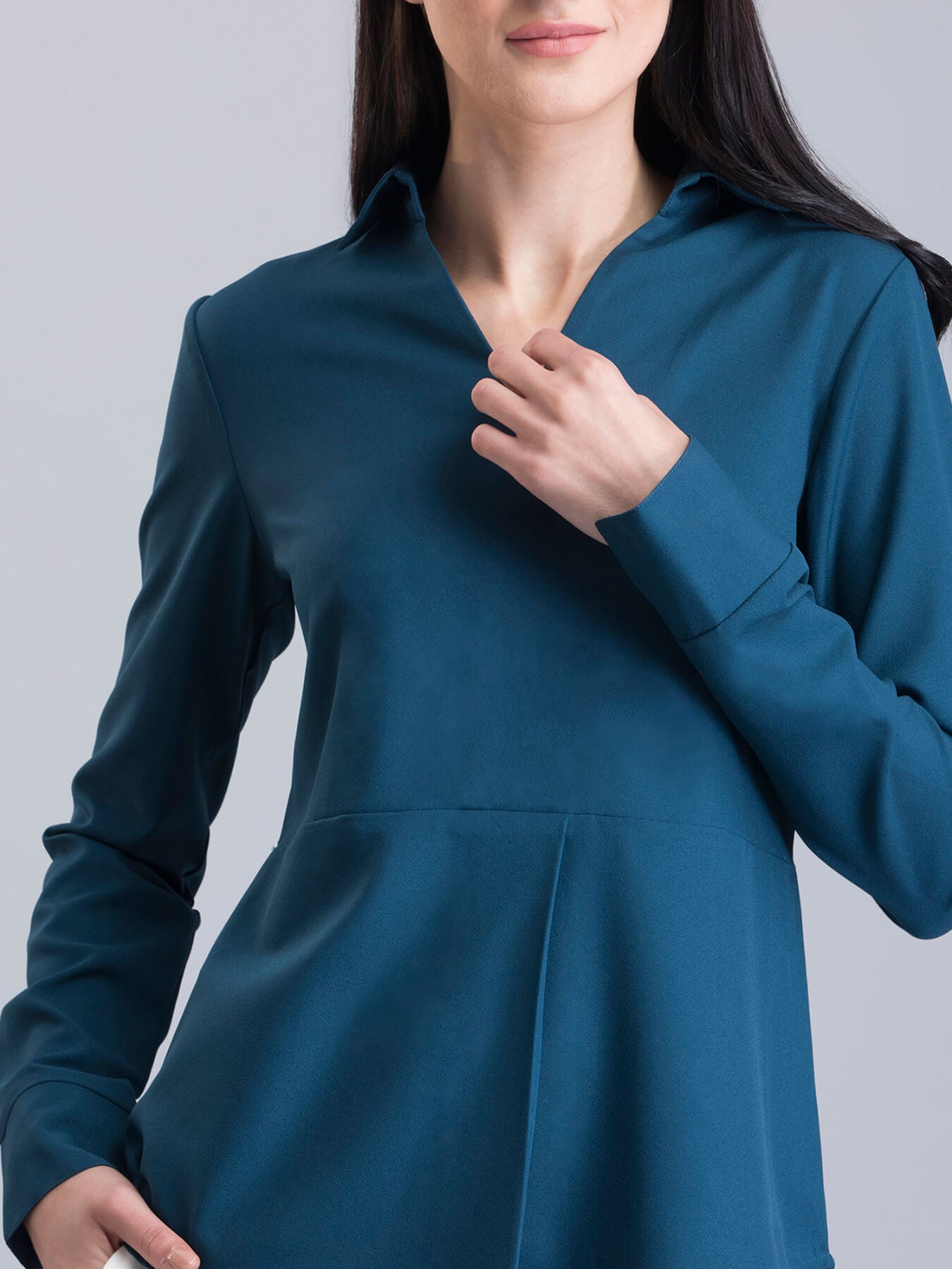 Collared Pleat Detail Top - Teal