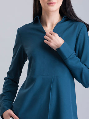 Collared Pleat Detail Top - Teal