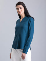 Collared Pleat Detail Top - Teal