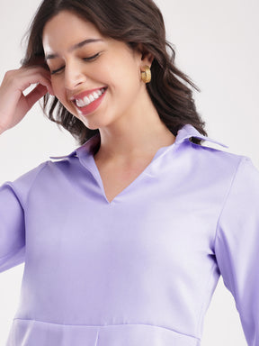 Collared V Neck Top - Lilac