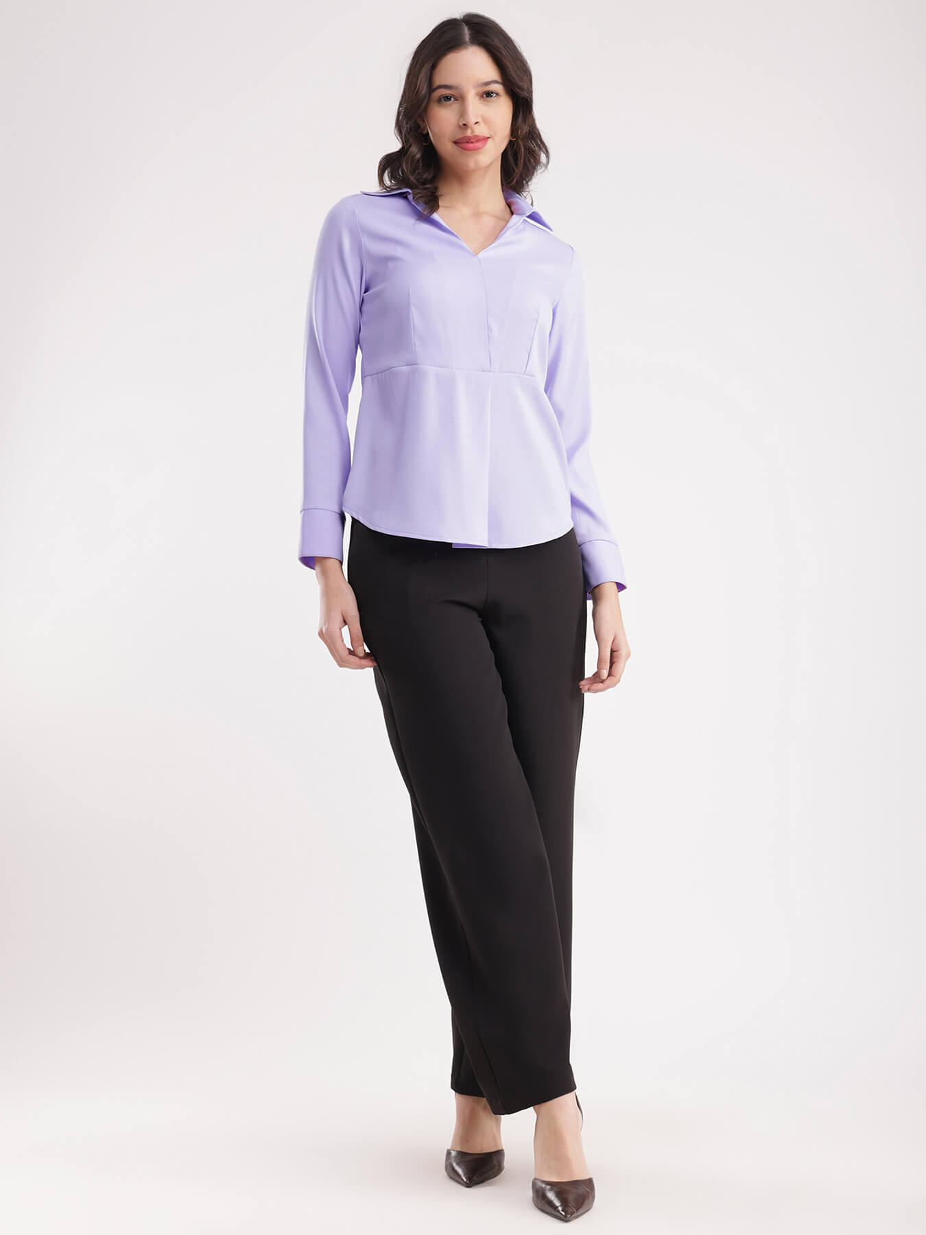 Collared V Neck Top - Lilac