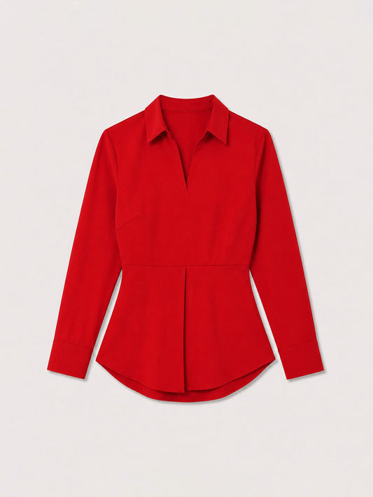 Surplice Neck Pleated Top - Red