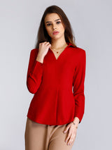 Surplice Neck Pleated Top - Red