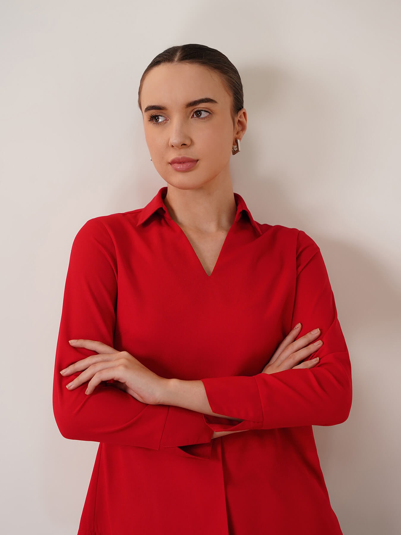 Surplice Neck Pleated Top - Red