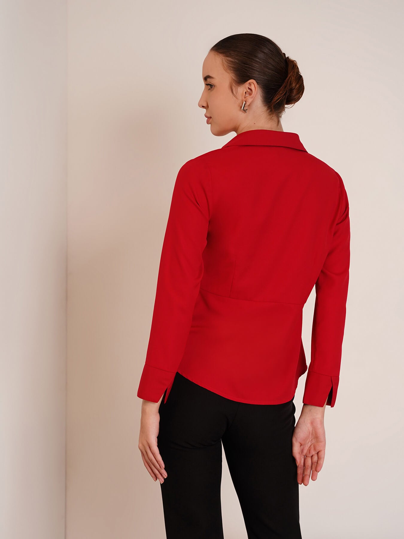 Surplice Neck Pleated Top - Red
