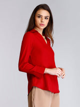 Surplice Neck Pleated Top - Red