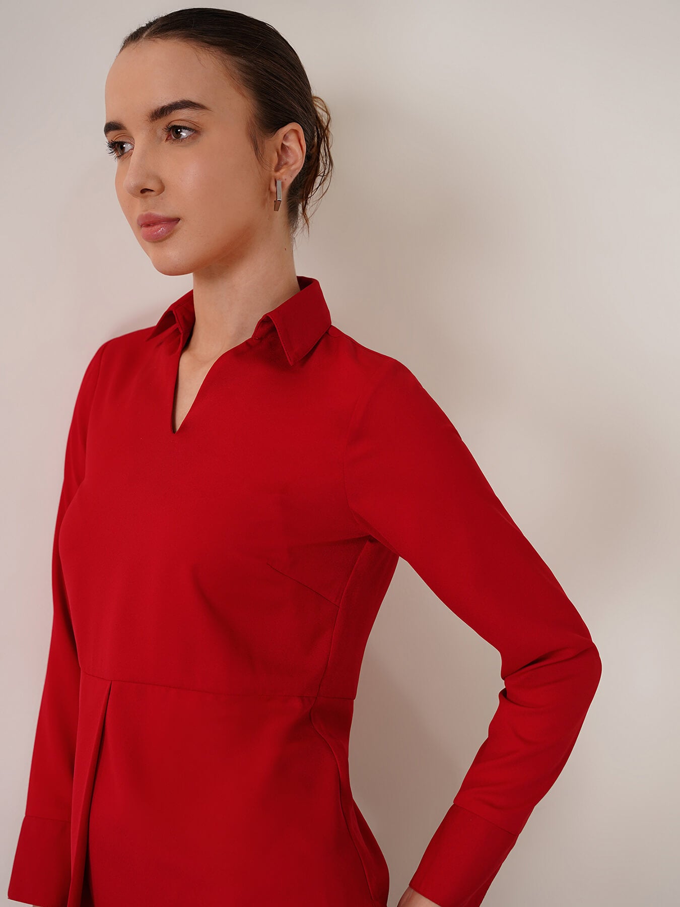 Surplice Neck Pleated Top - Red