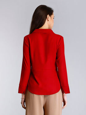 Surplice Neck Pleated Top - Red