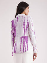 Collared V Neck Top - White And Lavender