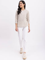 Cotton Yarn Dyed Top - Beige And Off White