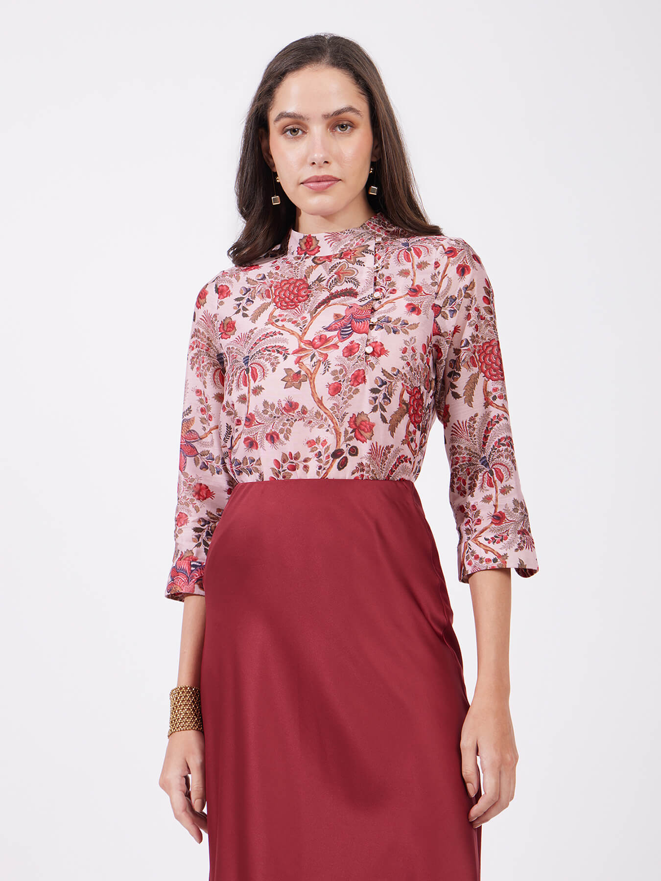 Chanderi Floral Top - Red