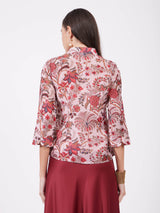 Chanderi Floral Top - Red