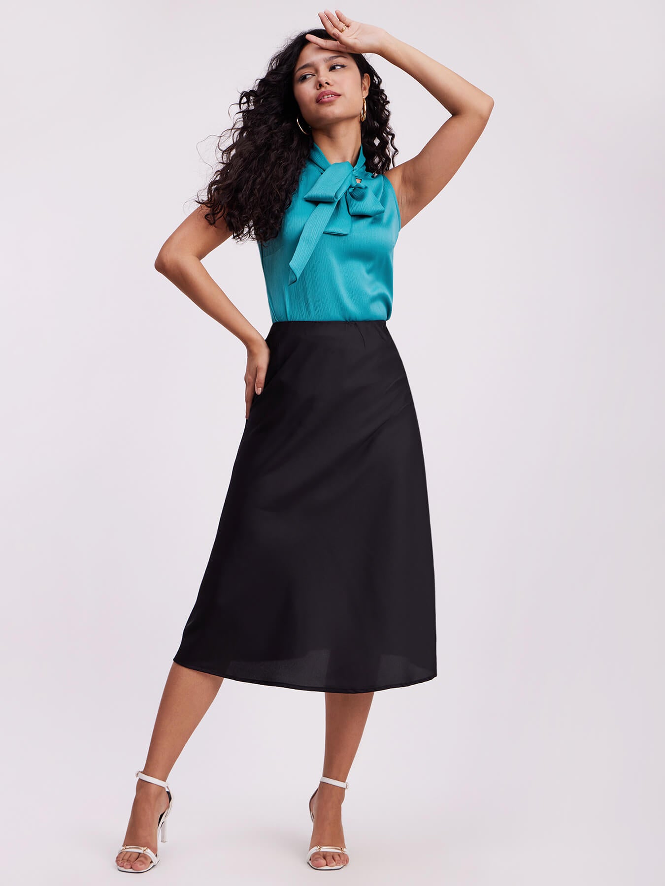 Satin Tie-Up Top - Teal