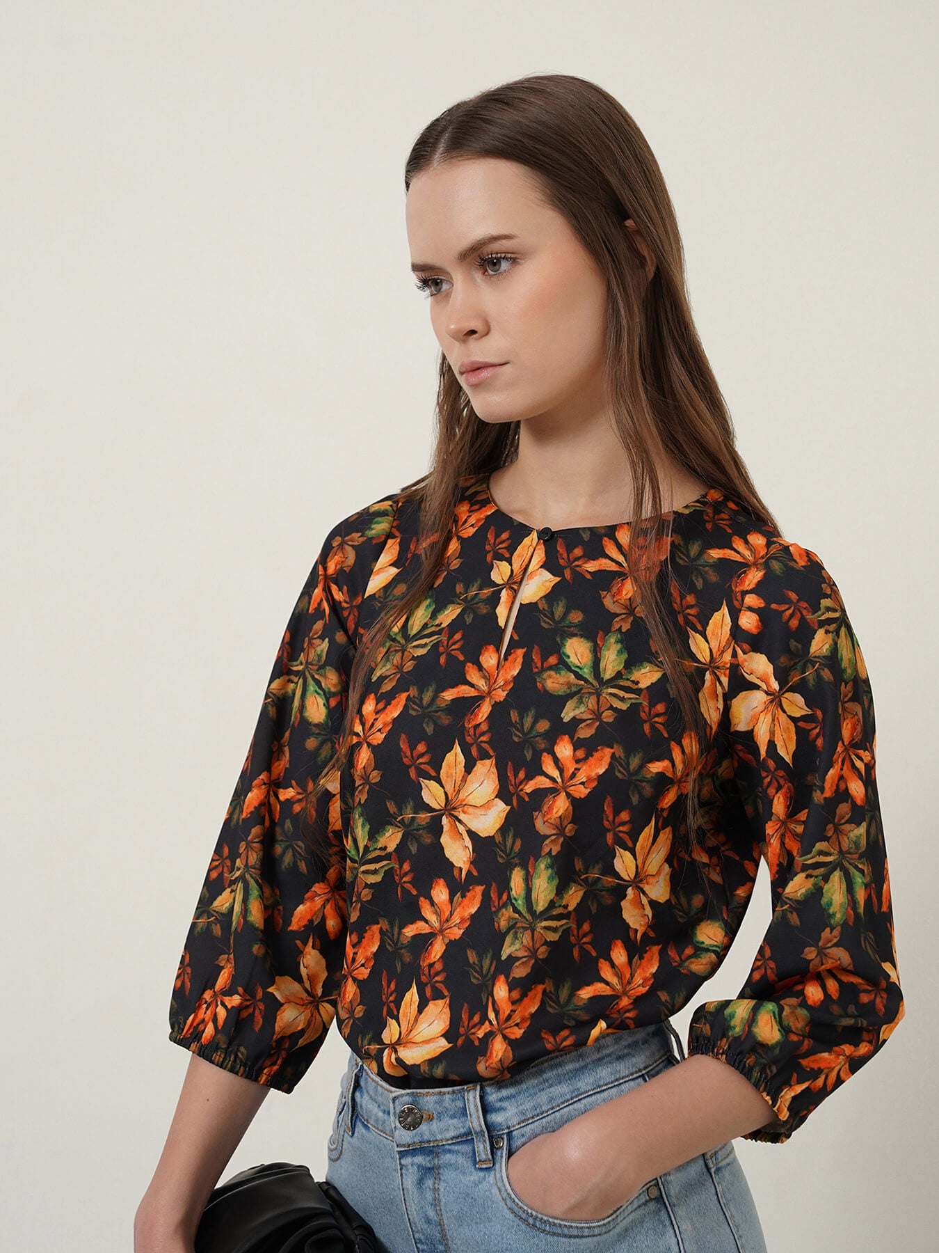Round Neck Floral Top - Multicolour