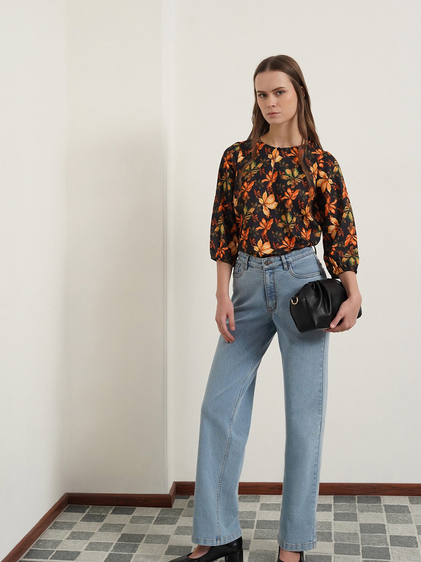 Round Neck Floral Top - Multicolour