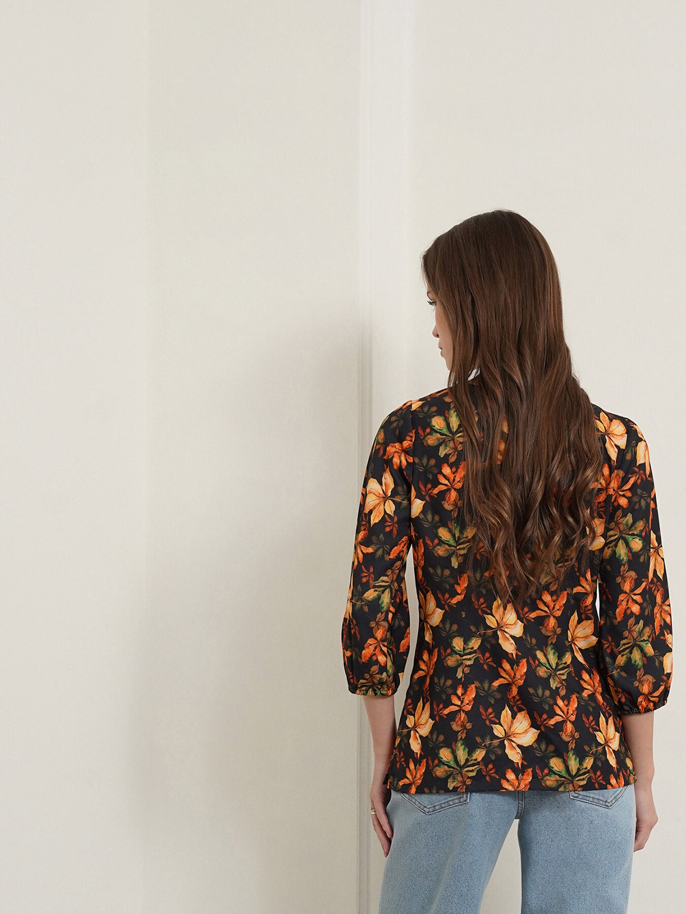 Round Neck Floral Top - Multicolour