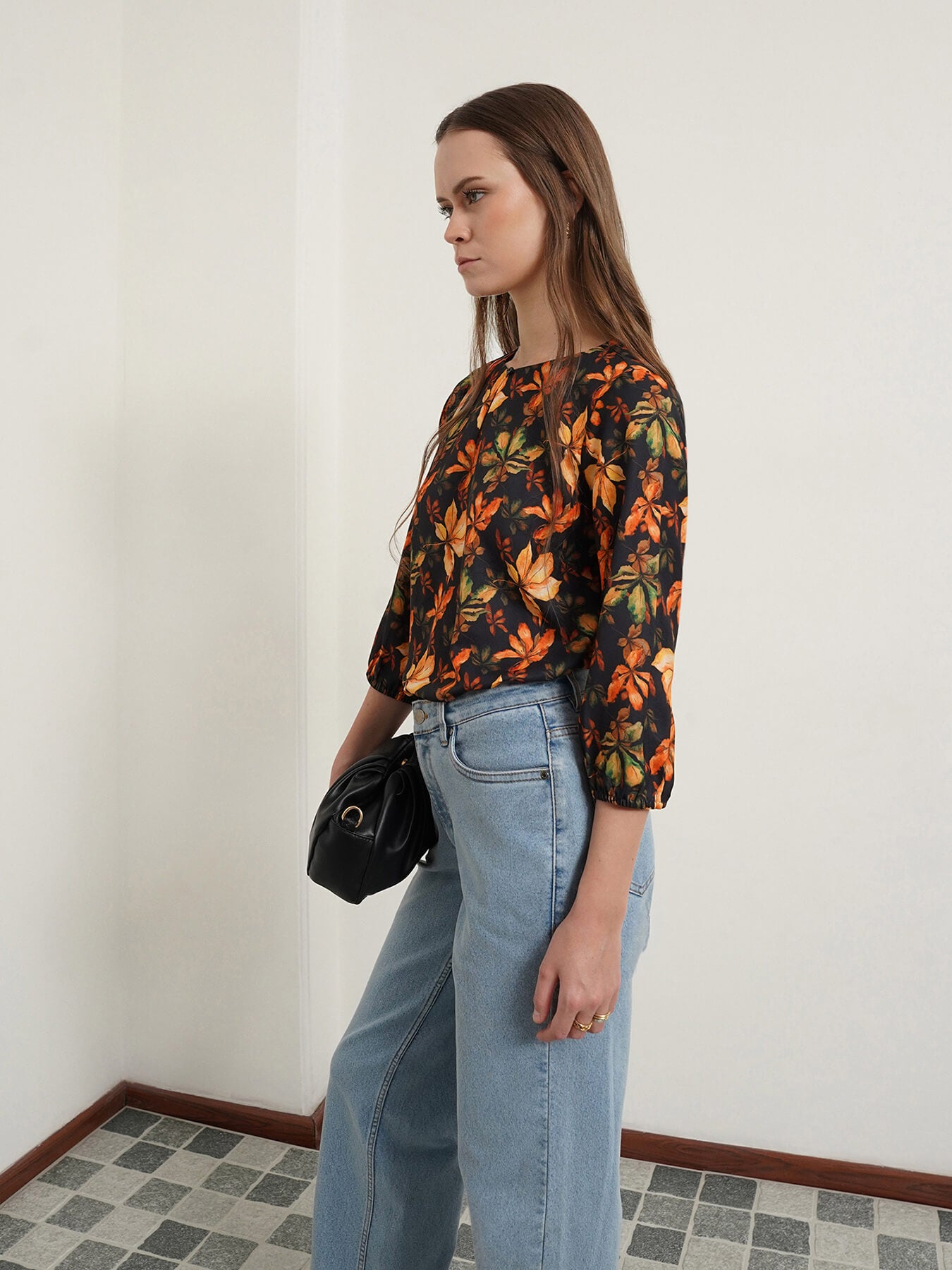 Round Neck Floral Top - Multicolour