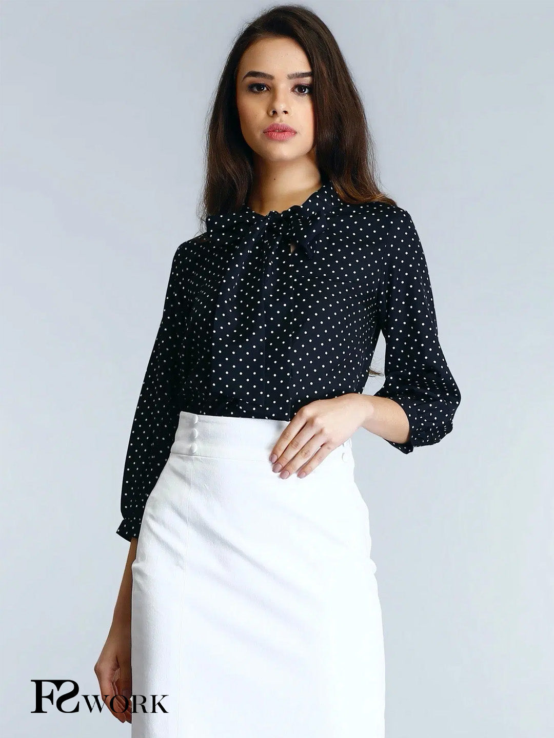 Bow Neck Polka Top - Black and White