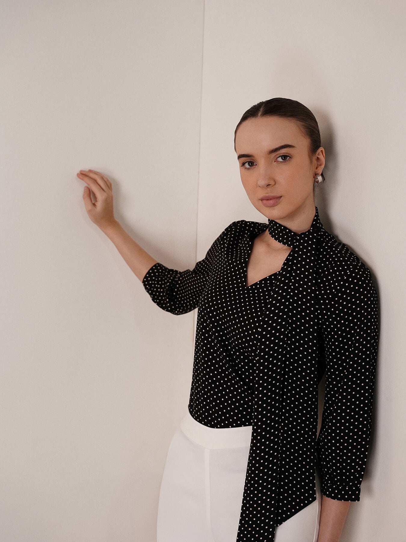 Bow Neck Polka Top - Black and White