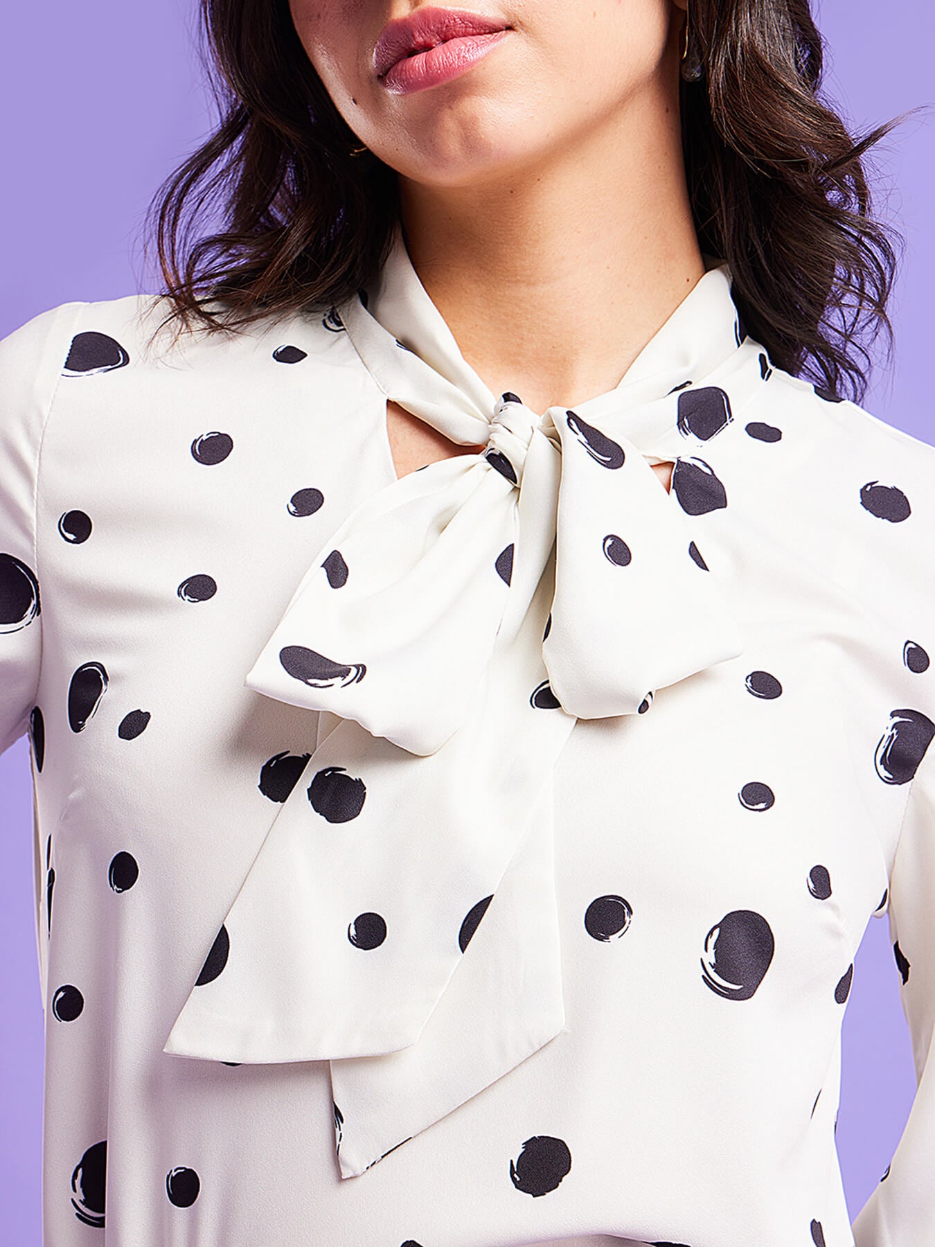 Polka Print Top - Off White And Black