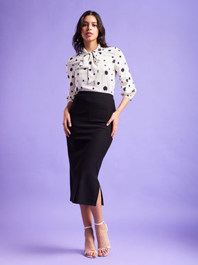 Polka Print Top - Off White And Black