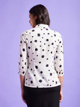 Polka Print Top - Off White And Black