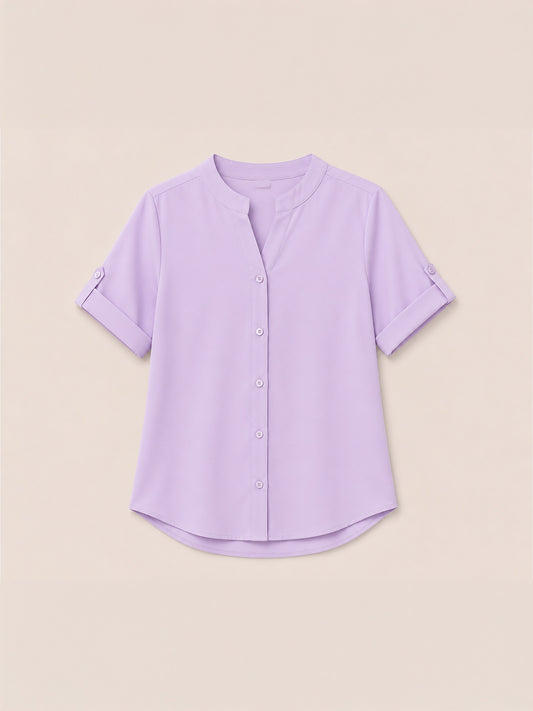 V Neck Button Detail Top - Lavender