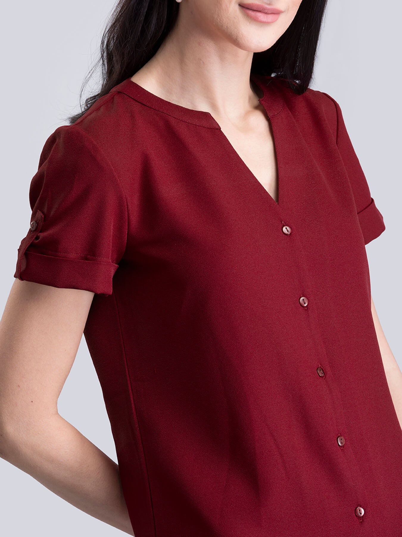 V Neck Short Sleeve Top - Red
