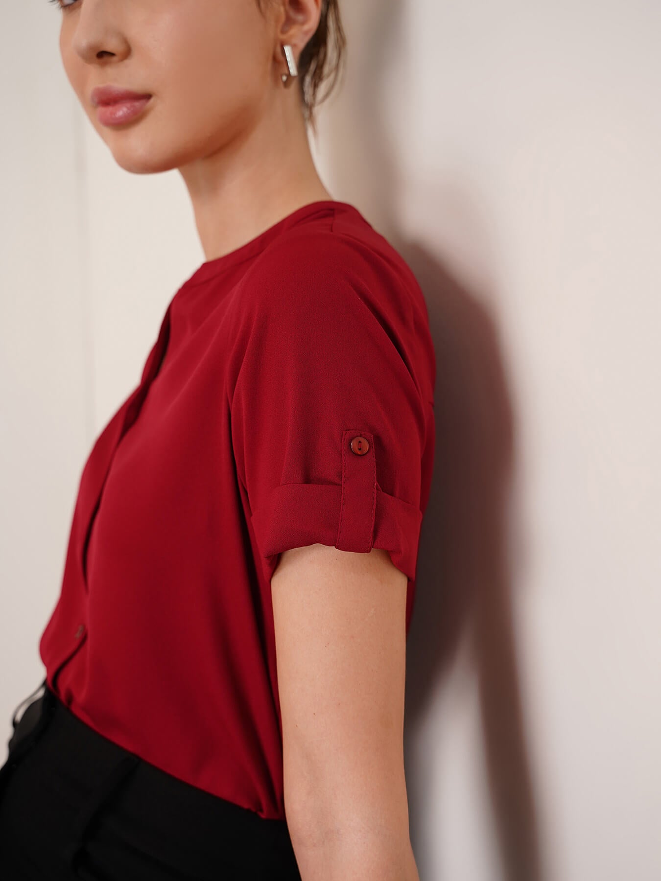 V Neck Short Sleeve Top - Red