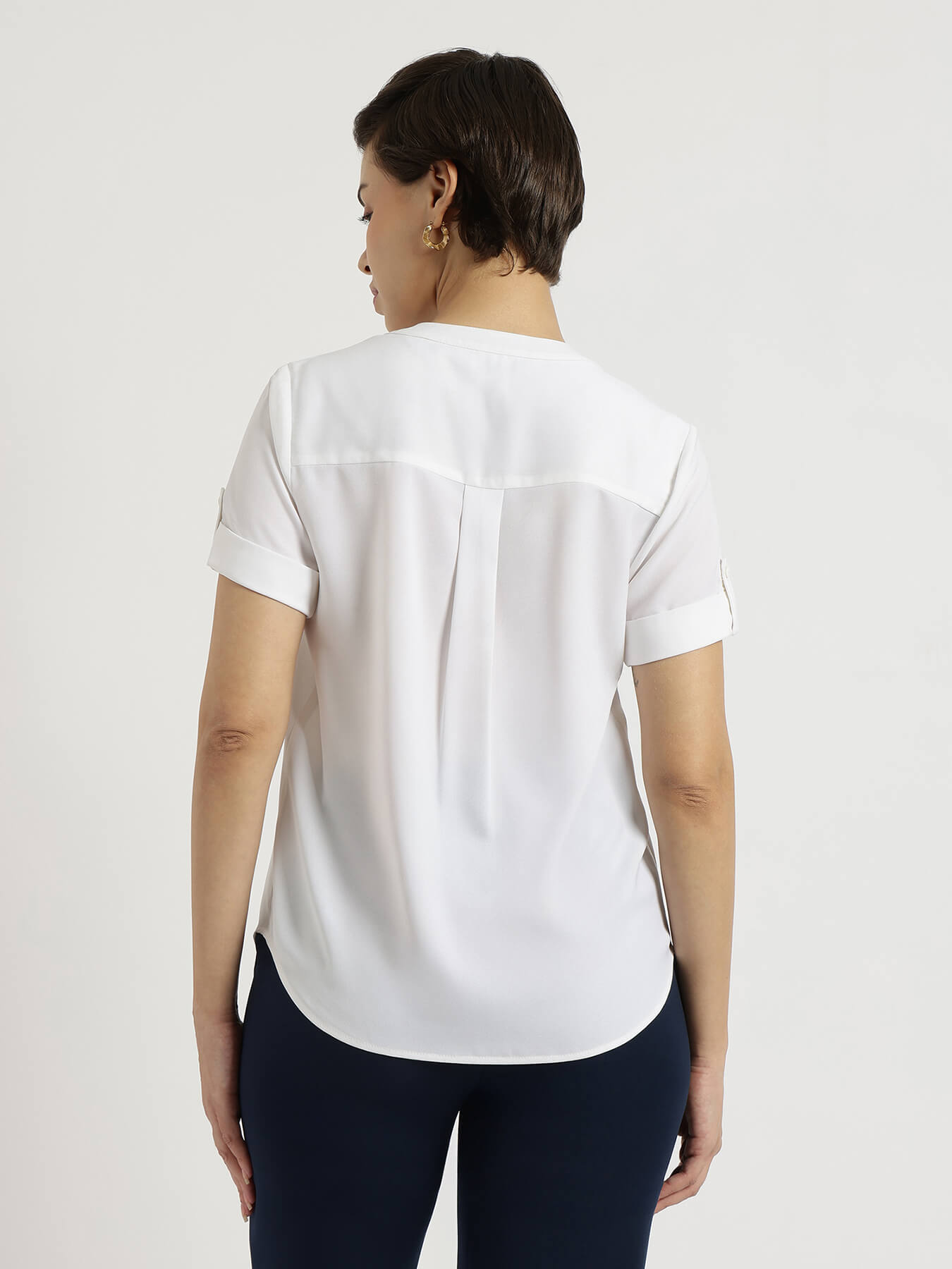 Mandarin V-Neck Top - White