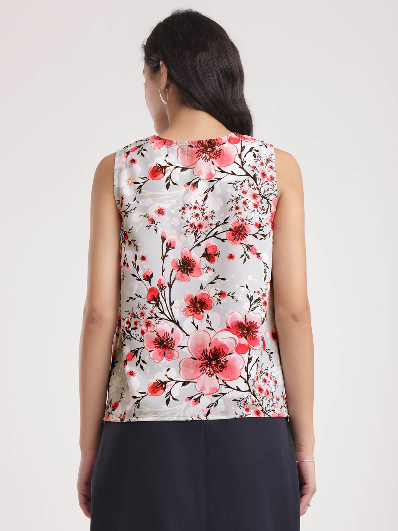 V Neck Floral Top - Grey