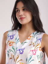 Floral V Neck Top - Multicolour