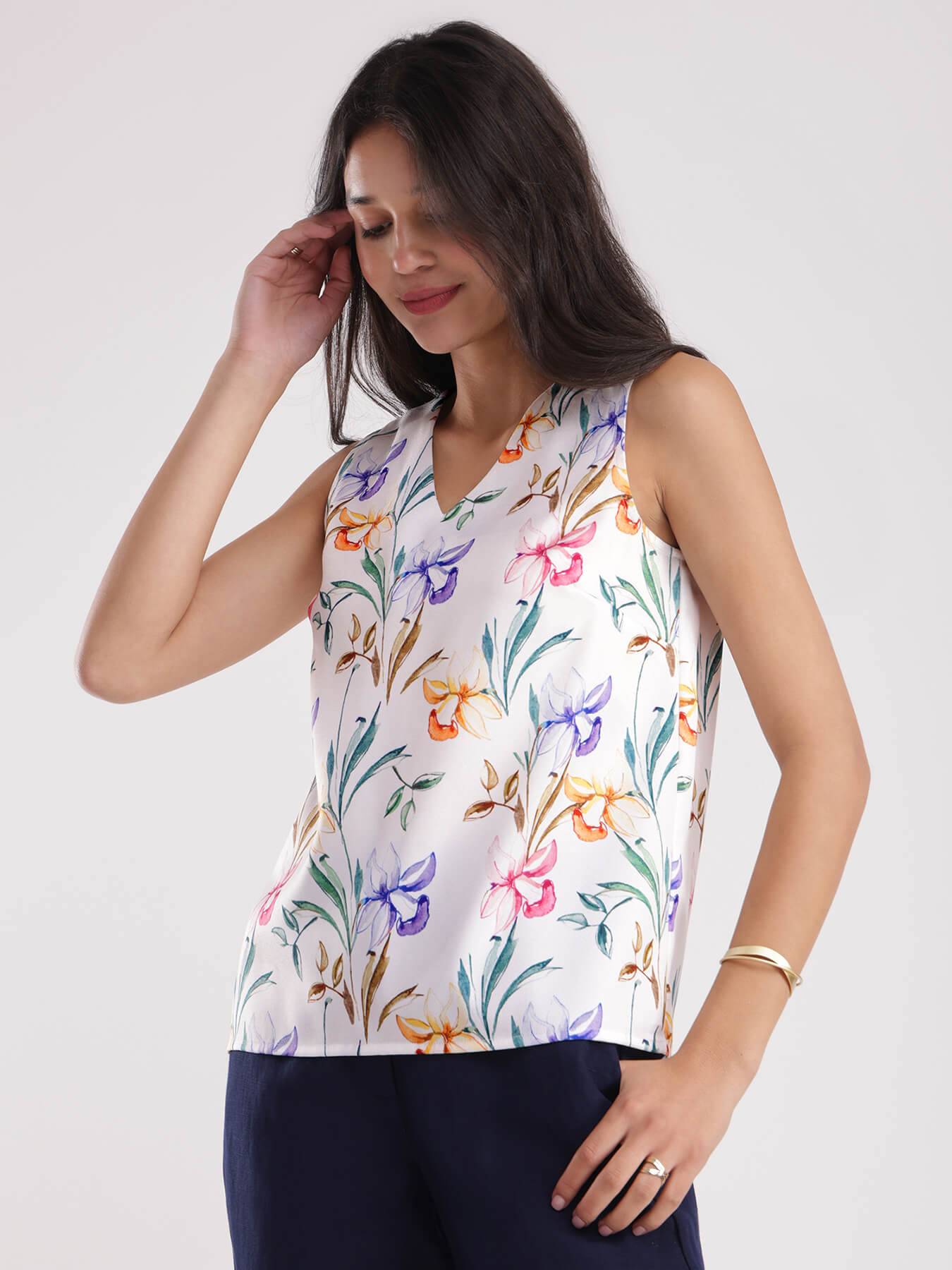 Floral V Neck Top - Multicolour