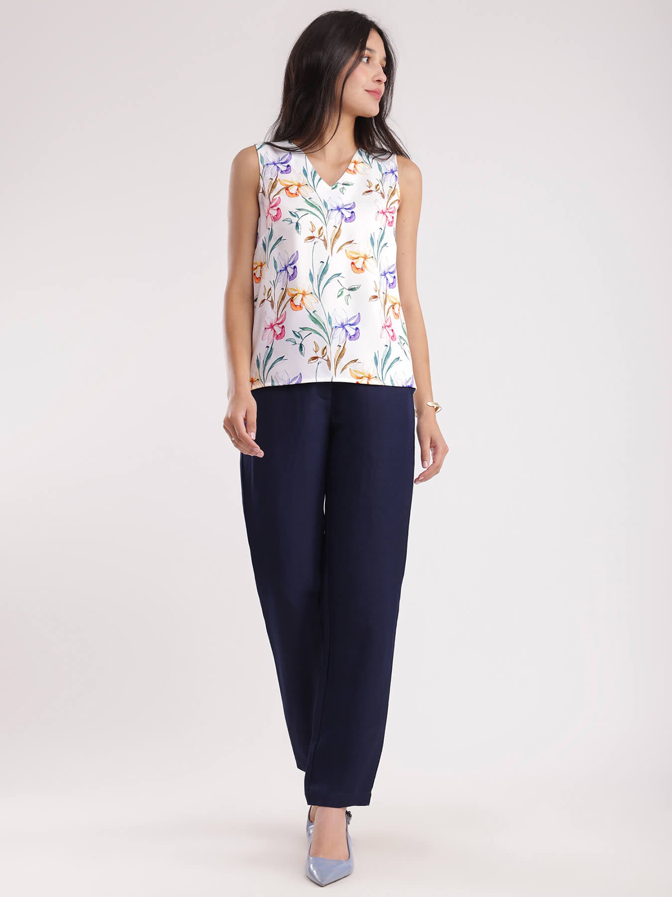 Floral V Neck Top - Multicolour