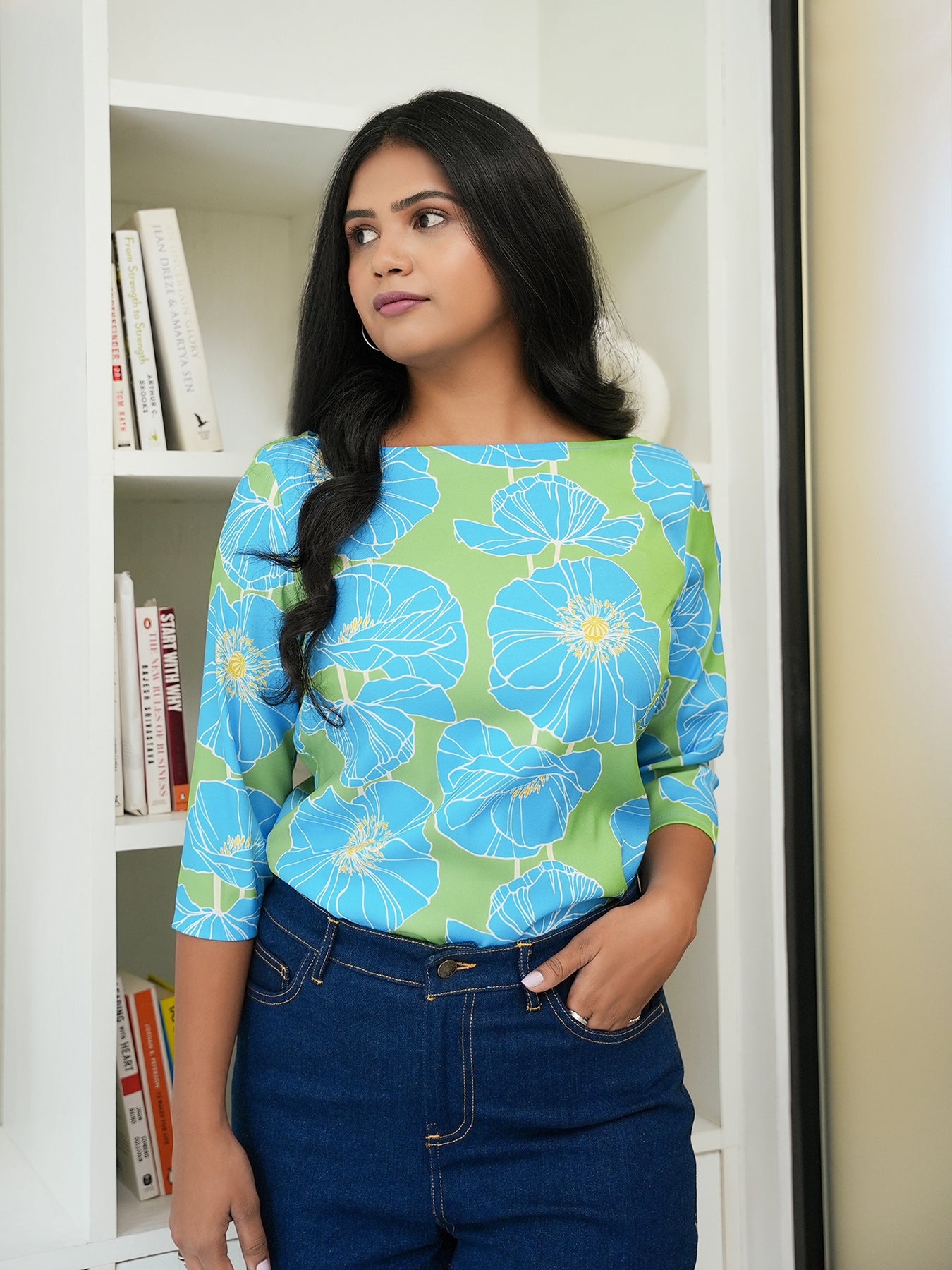 Floral Top - Blue and Green