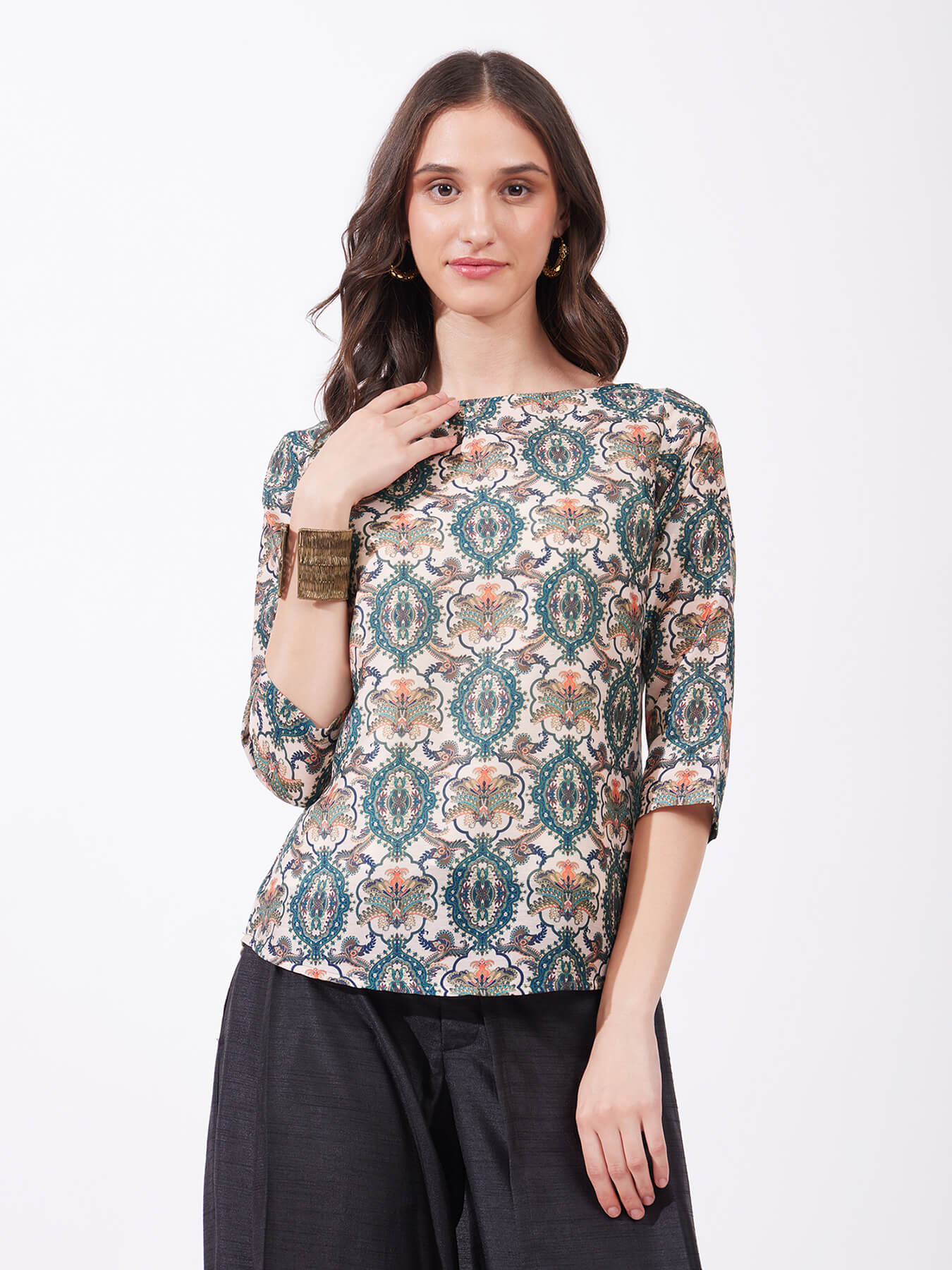 Chanderi Boat Neck Top - Multicolour