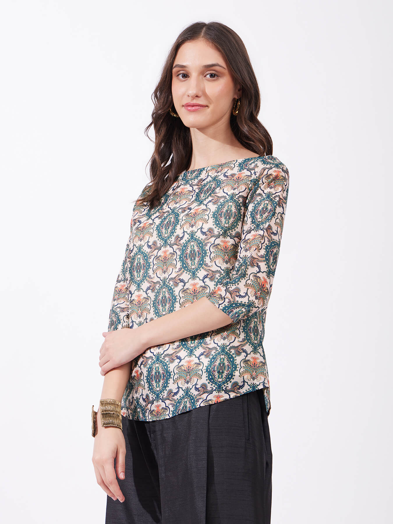 Chanderi Boat Neck Top - Multicolour