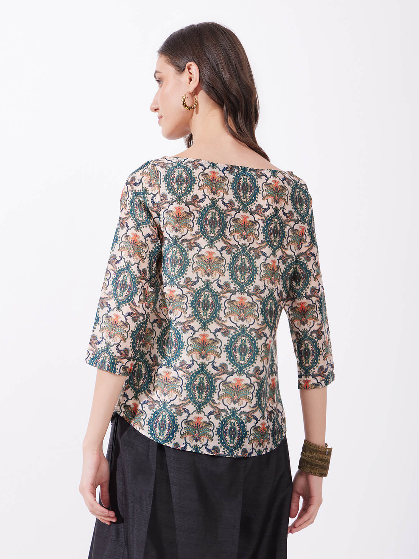 Chanderi Boat Neck Top - Multicolour