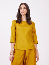 Silk Boat Neck Top - Mustard