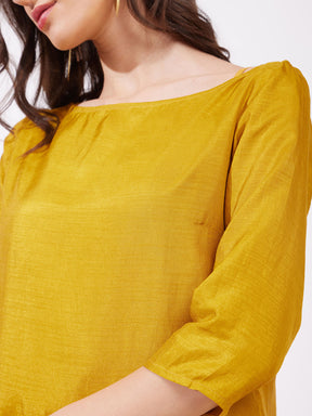 Silk Boat Neck Top - Mustard