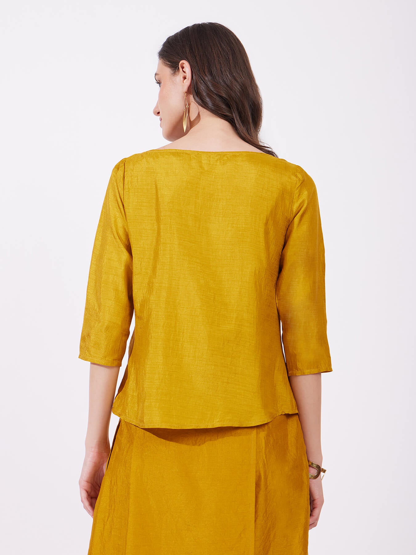 Silk Boat Neck Top - Mustard