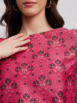 Chanderi Festive Print Top - Pink And Multicolour