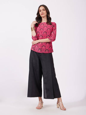 Chanderi Festive Print Top - Pink And Multicolour